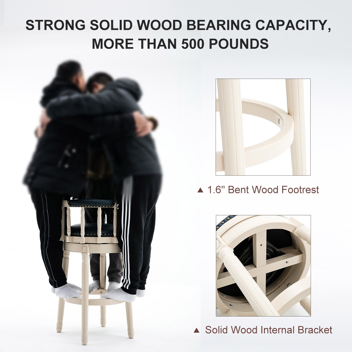 Bar Stools Seat Height 29.5'' Leather Wooden Bar Stools 360 Degrees Swivel Barstools Chair for Home Kitchen 1pc